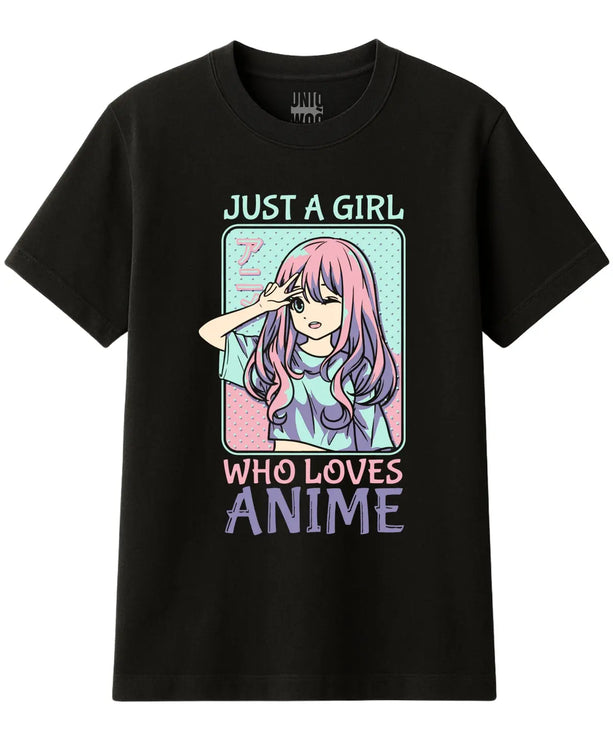 Just A Girl Who Loves Anime Pastel Otaku Tişört UNIQWO