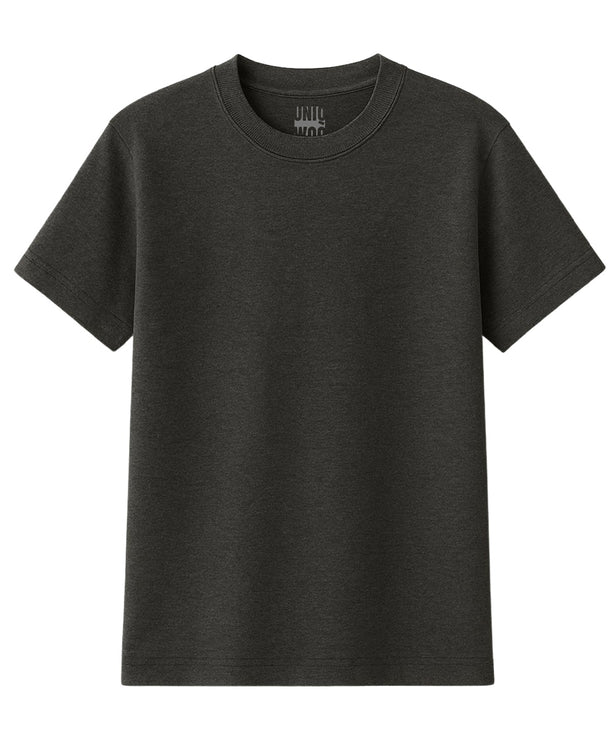 Koyu Melanj Gri Regular Basic Premium Baskısız Tişört uniqwo