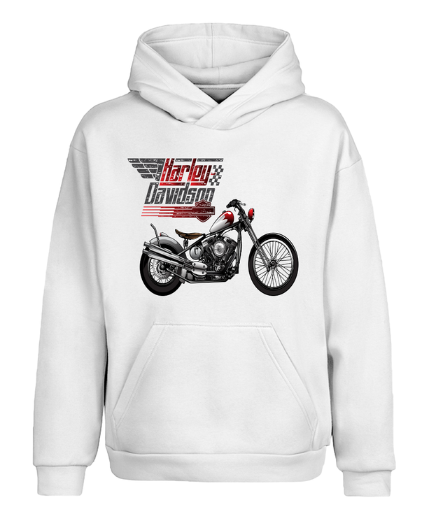 Retro Chopper Motor Tasarımlı Kapüşonlu Sweatshirt UNIQWO
