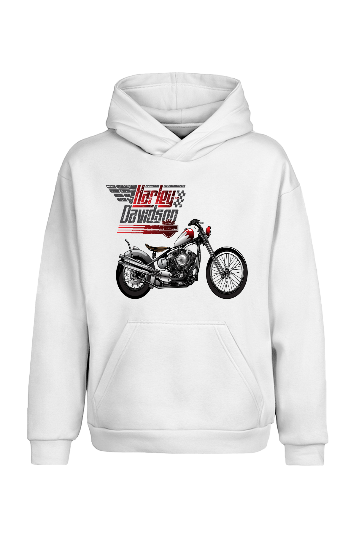 Retro Chopper Motor Tasarımlı Kapüşonlu Sweatshirt UNIQWO