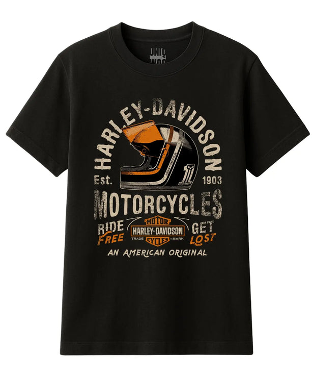 Retro Kasklı Harley Davidson Tişört | Özgürce Sür 